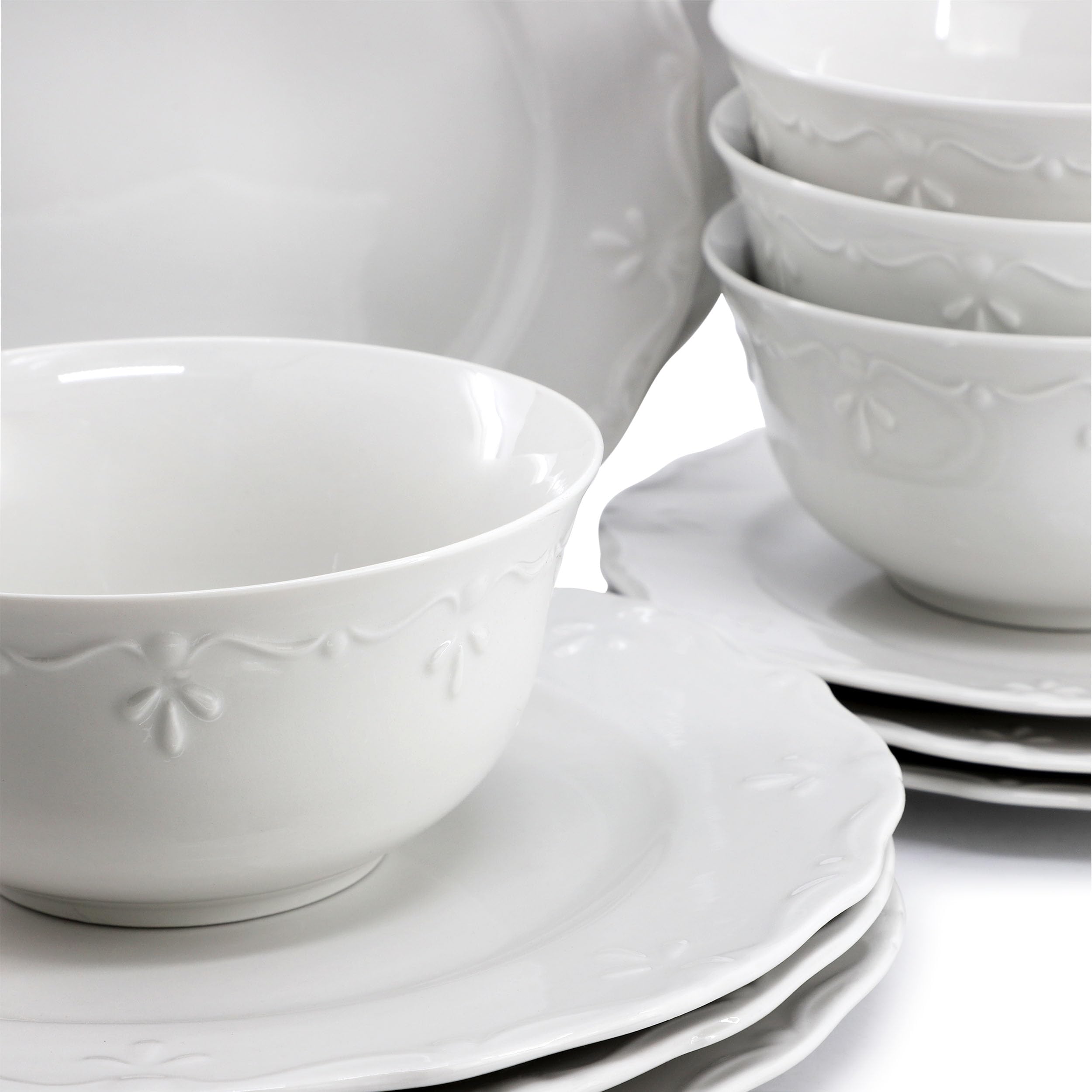 Amazon.com | Elama Henryi 18 Piece Embossed Rim Detail Porcelain